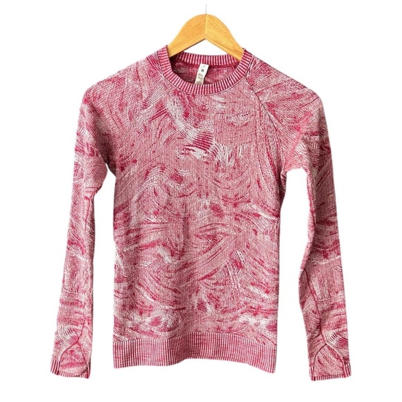 Lululemon Womens Size 2 Pink White Abstract Textured Knit Crew Neck Sweater - Picture 1 of 5